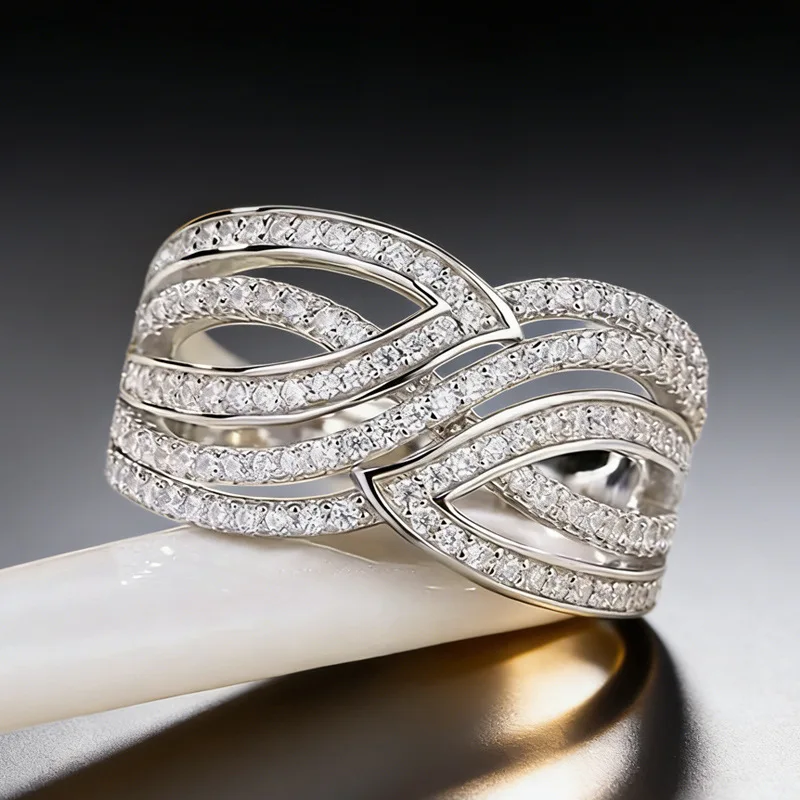 Hyperbole Female Rings 925 Sterling Silver Wave Shaped Wide Infinity Twist Design Finger Rings for Women Accessories Jewelry
