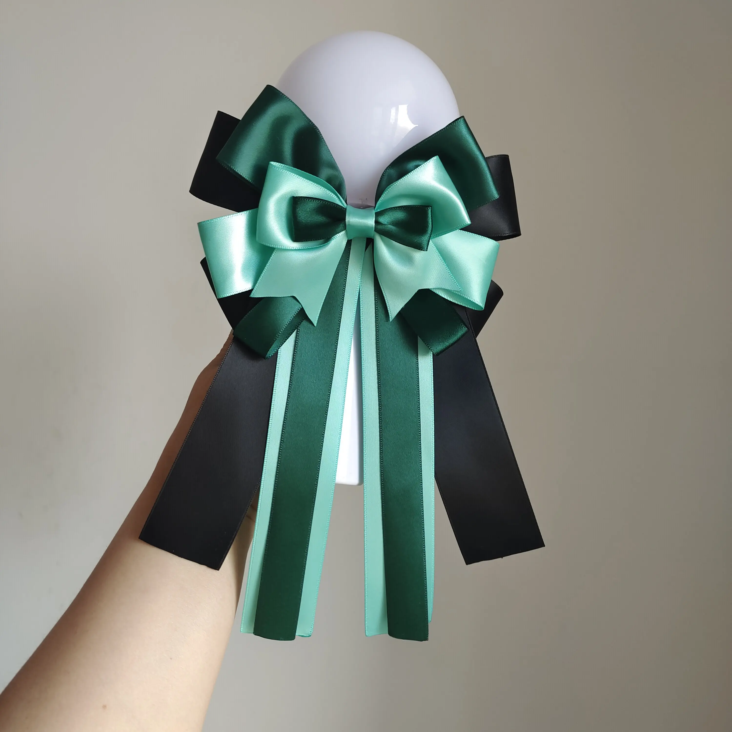 Dark Green Color-block Ribbon Bow Concert Support Stick Charm Cute Lolita 2D Daily Wear Dress Handmade Brooch Bow Tie Accessory