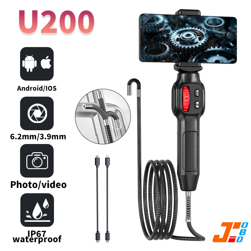 Type-C360° Two-Way Rotary Articulating Endoscope Camera HD 1080P Car InspectionIndustrial Endoscope With 8 LED For lOS Android