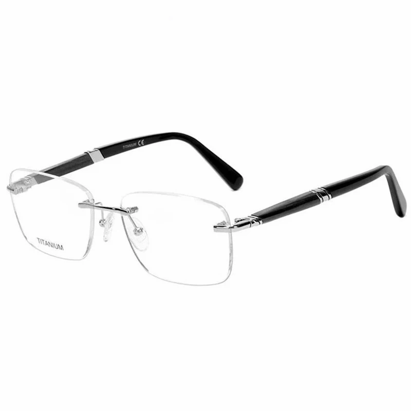 HDCRAFTER Titanium Rimless Glasses Frame Men Wooden Optical Eyeglasses Frame Prescription Myopia Hyperopia Eyewear spectacles