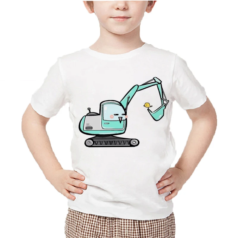 Children's Clothing Excavator Print Funny T Shirt Baby Summer Tops Boys And Girls White Soft Girls Clothes 2 To 8 Years T-shirt