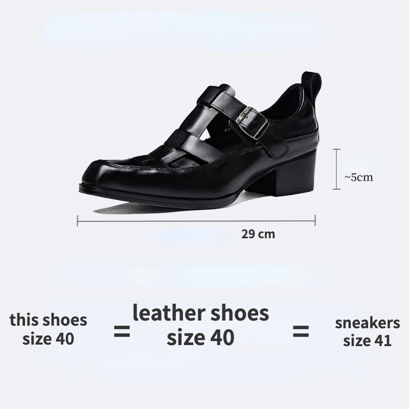 Retro Mens Genuine Leather Business Sandals 5 Cm Height Handmade Quality 2024 Summer Outdoor Hollow Social Shoes High Heels Male