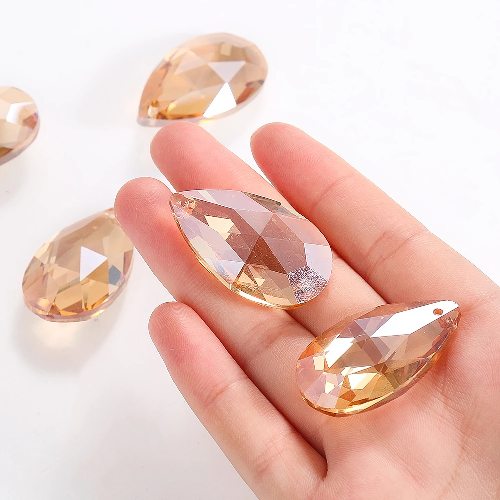 6PCS 38mm Chandelier Crystals Replacement Champagne Teardrop Beads Curtain Prism Suncatcher Hanging Pendant Ceiling Light Parts