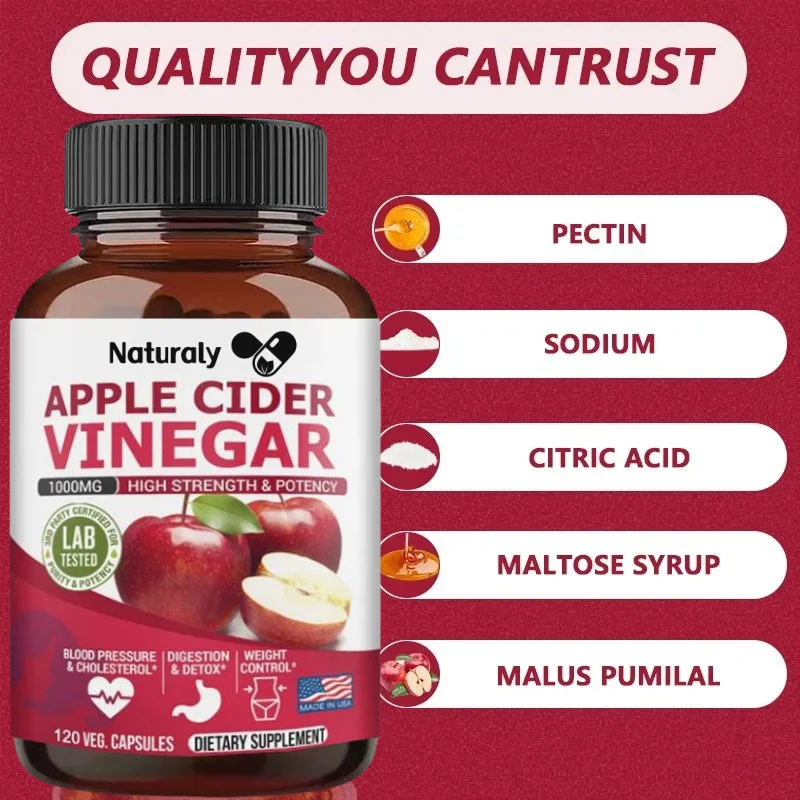 Apple Cider Vinegar Capsules Max 1000mg Natural Raw with Cinnamon Ginger & Cayenne Pepper Detox Vitamin C Supplement