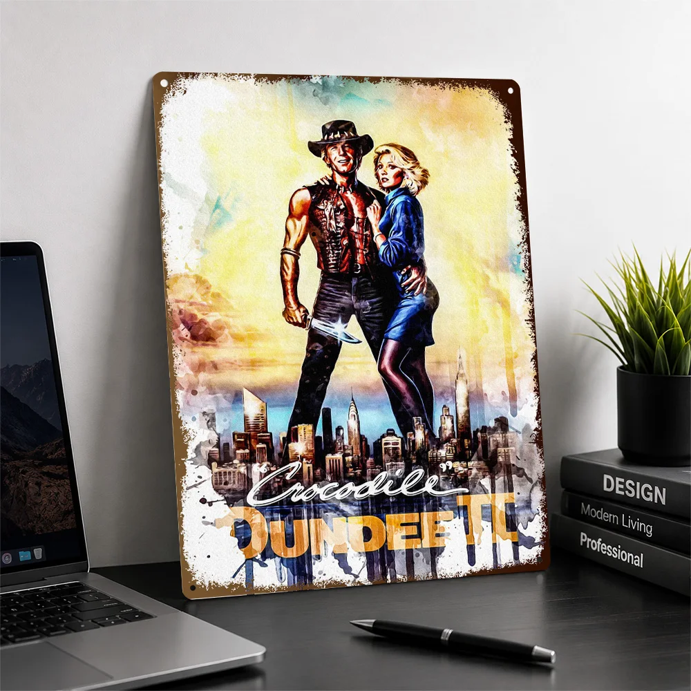 Crocodile Dundee II Textured Poster Personalized Metal Tin Sign Bold Cinematic Character Portrait Wall Art Made For Movie Fans