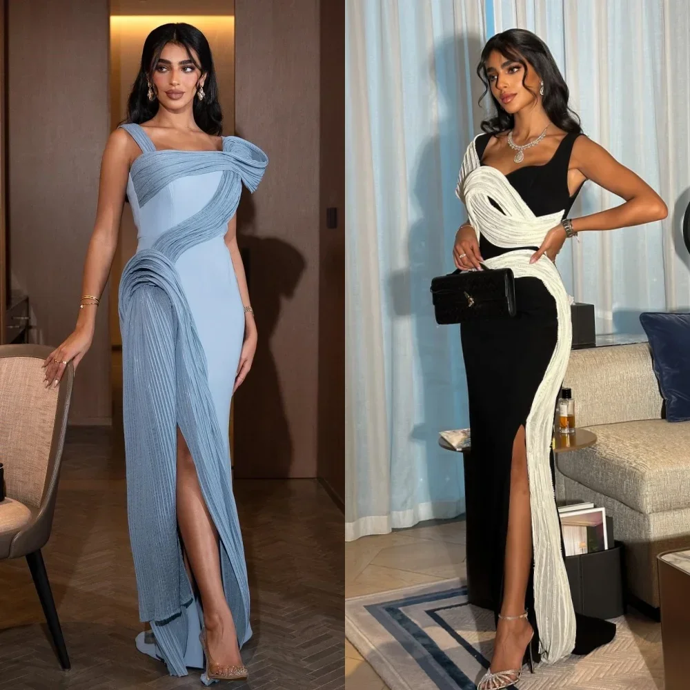 Customized Square Neck Long Evening Dresses Jersey Pleat Ruched Straight Prom Dresses Sizes Available Fashion Elegant