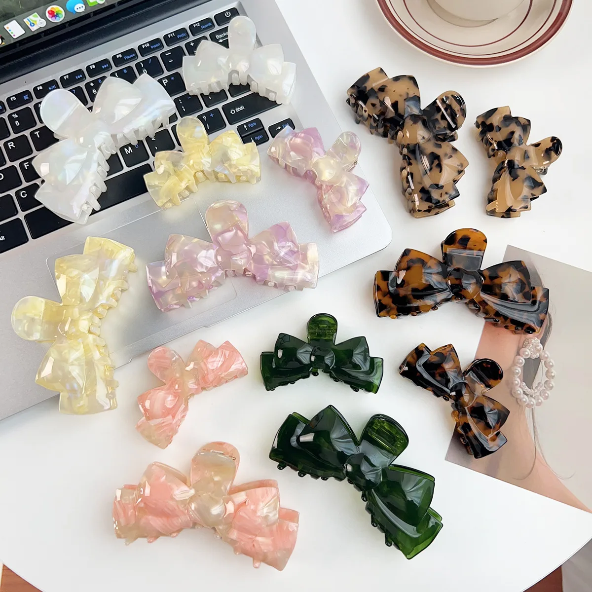 New Style Acetic Acid Bow Hair Grab High Texture Colorful Hair Accessories For Women