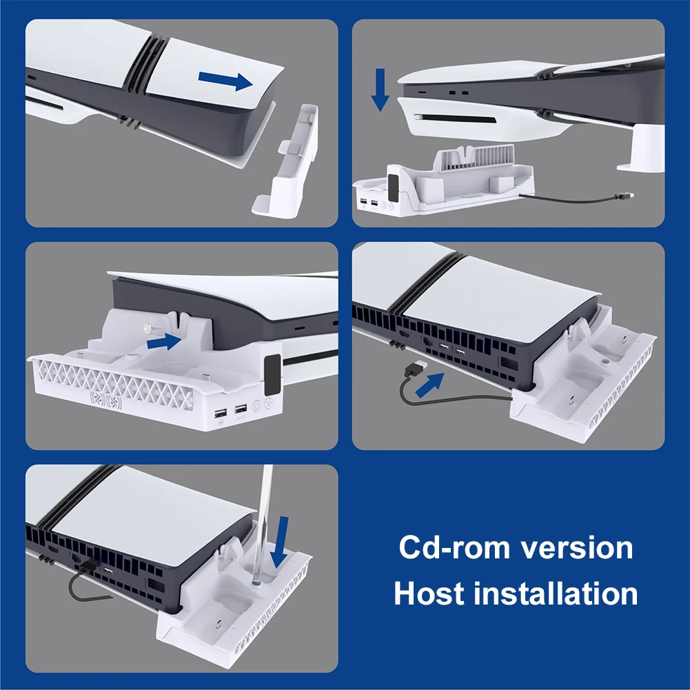 حامل تبريد أفقي لجهاز PS5 PRO/قوس أفقي نحيف مقاوم للتآكل وحدة تحكم مزدوجة رف شحن وحامل سماعة الرأس