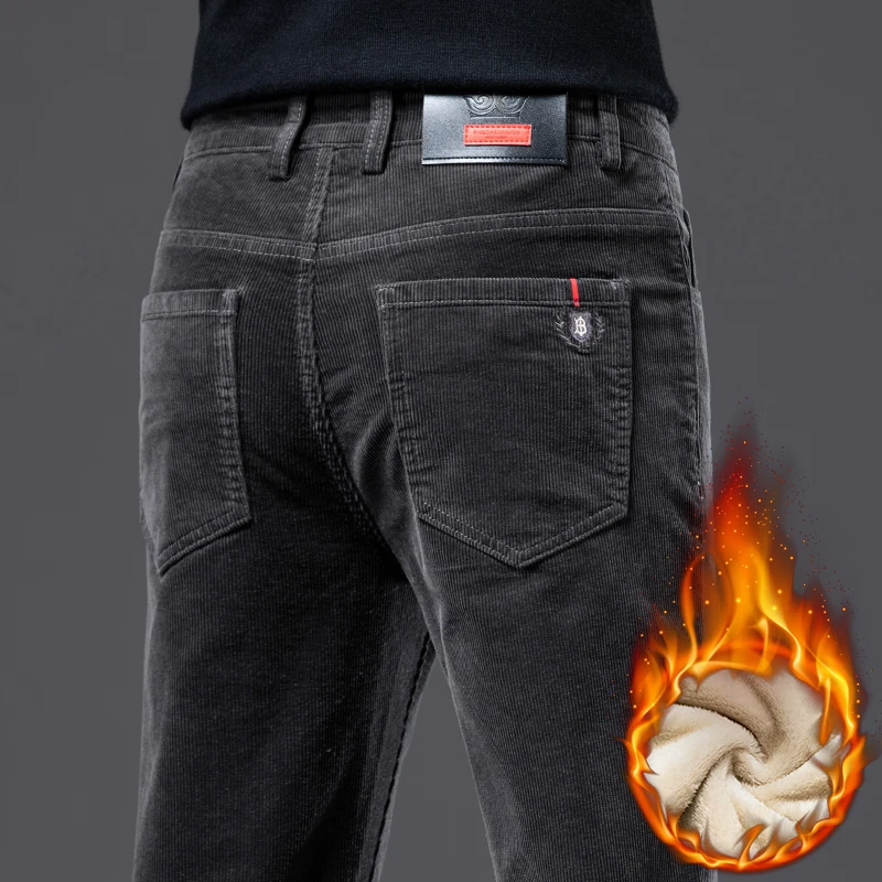 

Autumn and Winter Men's Corduroy Casual Pants Business Fashion Elastic Fleece Stretch Trousers Male Black gray Army Green Navy