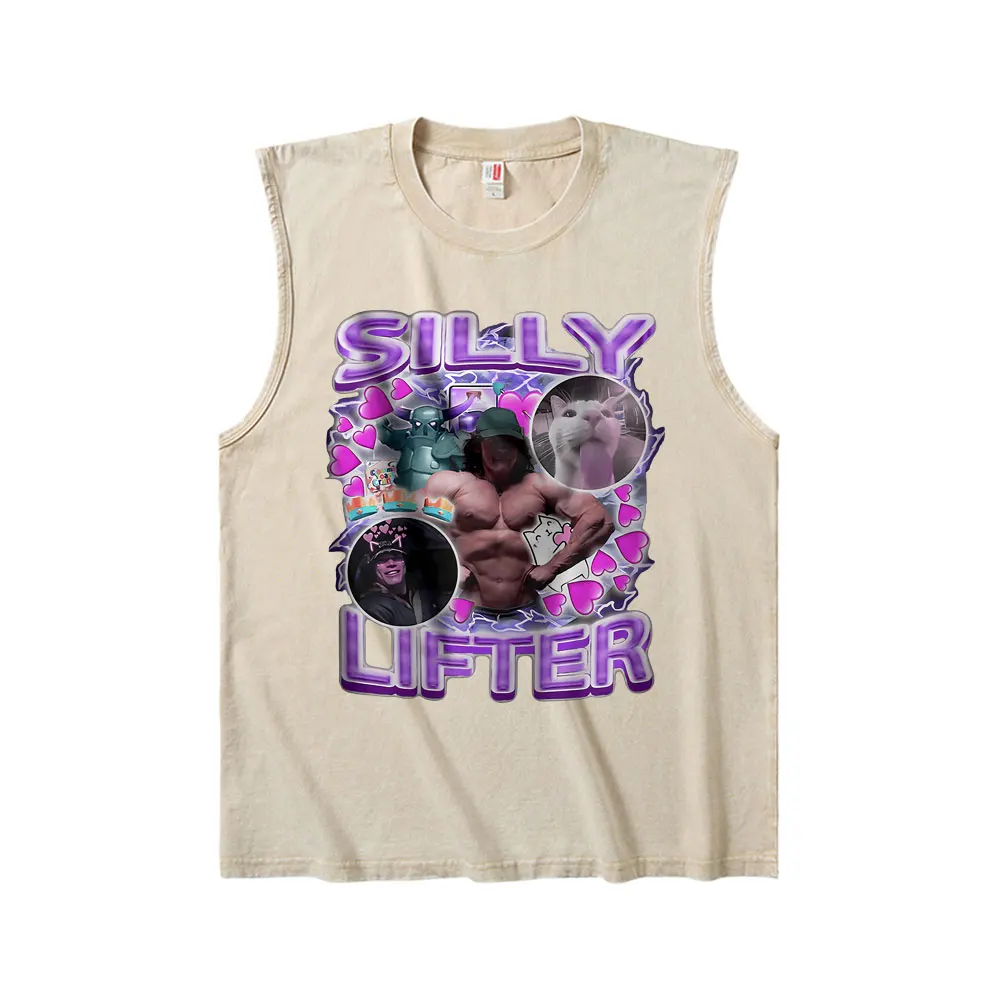 

Silly Lifter Sam Sulek Vintage Washed Tank Tops T-shirt Men Women Clothing Casual Funny Geek Powerhouse Gym Fitness Vest T Shirt