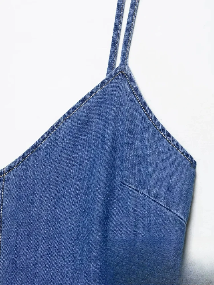 KONDALA Abito lungo sexy chic da donna in denim solido Cami Abito da festa senza maniche Moda 2025 Abito da sera elegante primavera estate