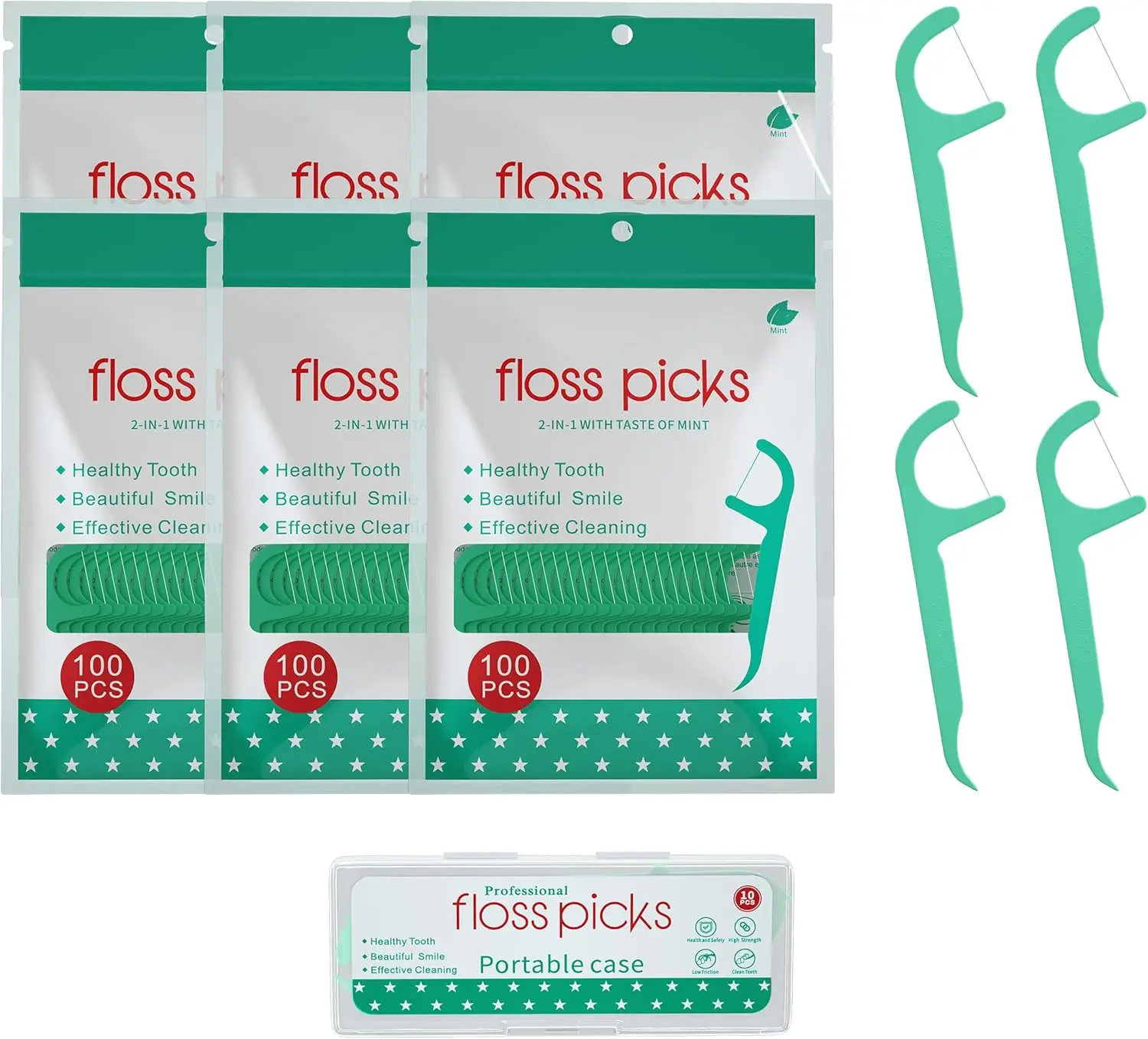

Зубные нити-флоссеры с мятой для взрослых, 600 штук, с портативным дорожным футляром