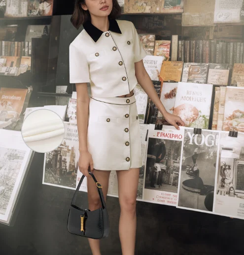 

Two Piece Set Women Outfit 2026 Spring New Solid Color Turn-Down Collar Short Sleeved Shirt Top & High Waist Mini Skirt Set