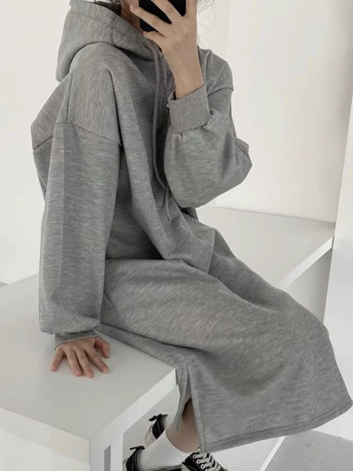 Lâche longue Ci sweat à capuche Dr coréen Sle hiver nouveauté paresseux Sle décontracté longue t-shirt Dr couleur Pure Ins Sle