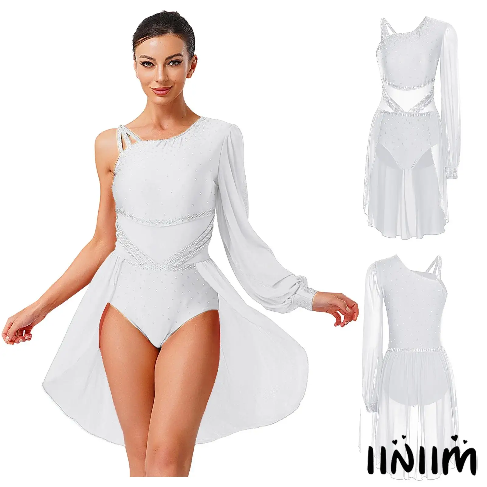 

Women Lyrical Latin Performance Dance Costume One-shoulder Single Sleeve Gymnastics Latin Dress Modern Contemporary Dancewear