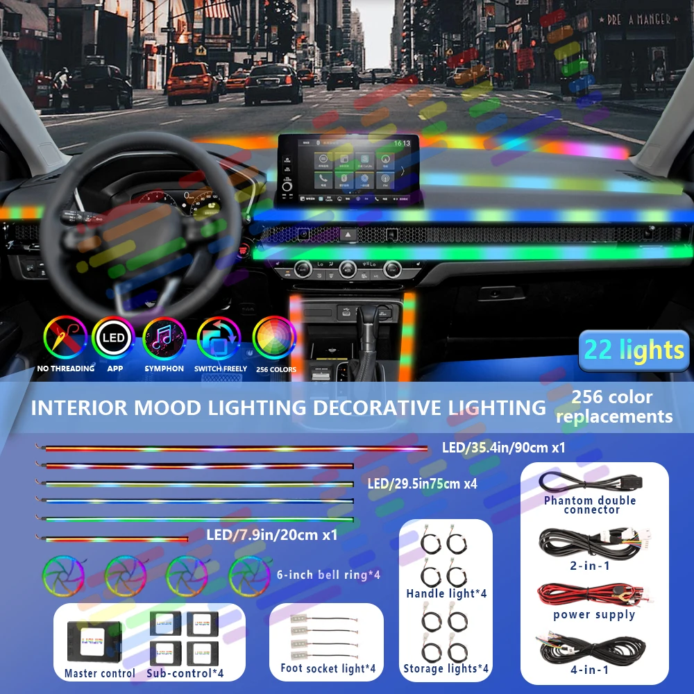 

Car Ambient Lights 64 Color RGB Symphony Atmosphere Interior LED Acrylic Guide Fiber Optic Universal Decoration For Honda Toyota