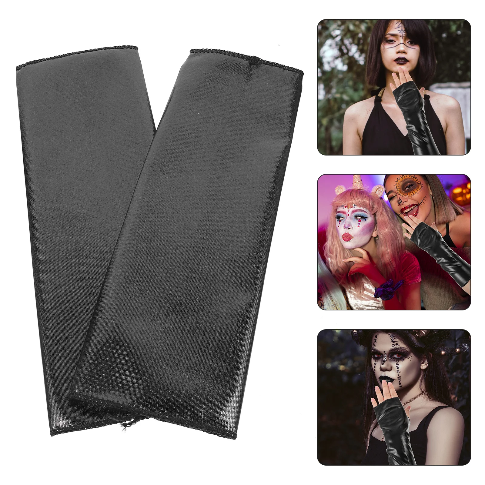 1 ペア光沢のある指なしロング手袋パンクスタイルハロウィンコスプレ手袋女性と男性のためのパーティーウェアゴシックアクセサリー