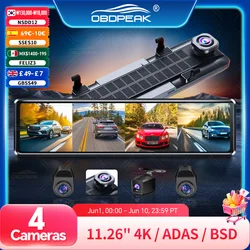 A8 4K Dash Cam Mirror 4-Channel Record 1080P ADAS BSD Car DVR WIFI APP Rear View Mirror Auto Video Camera UHD 2160P 24H Park