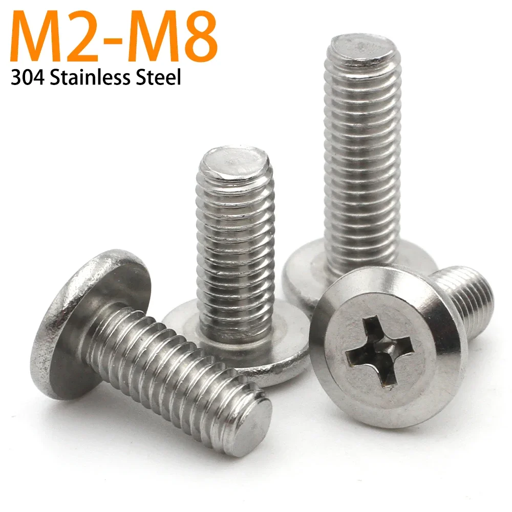 10/20/100pcs M2 M2.5 M3 M4 M5 M6 M8 304 Stainless Steel Cross Recessed Phillips Large Flat Head Screw Bolt Connect Furniture