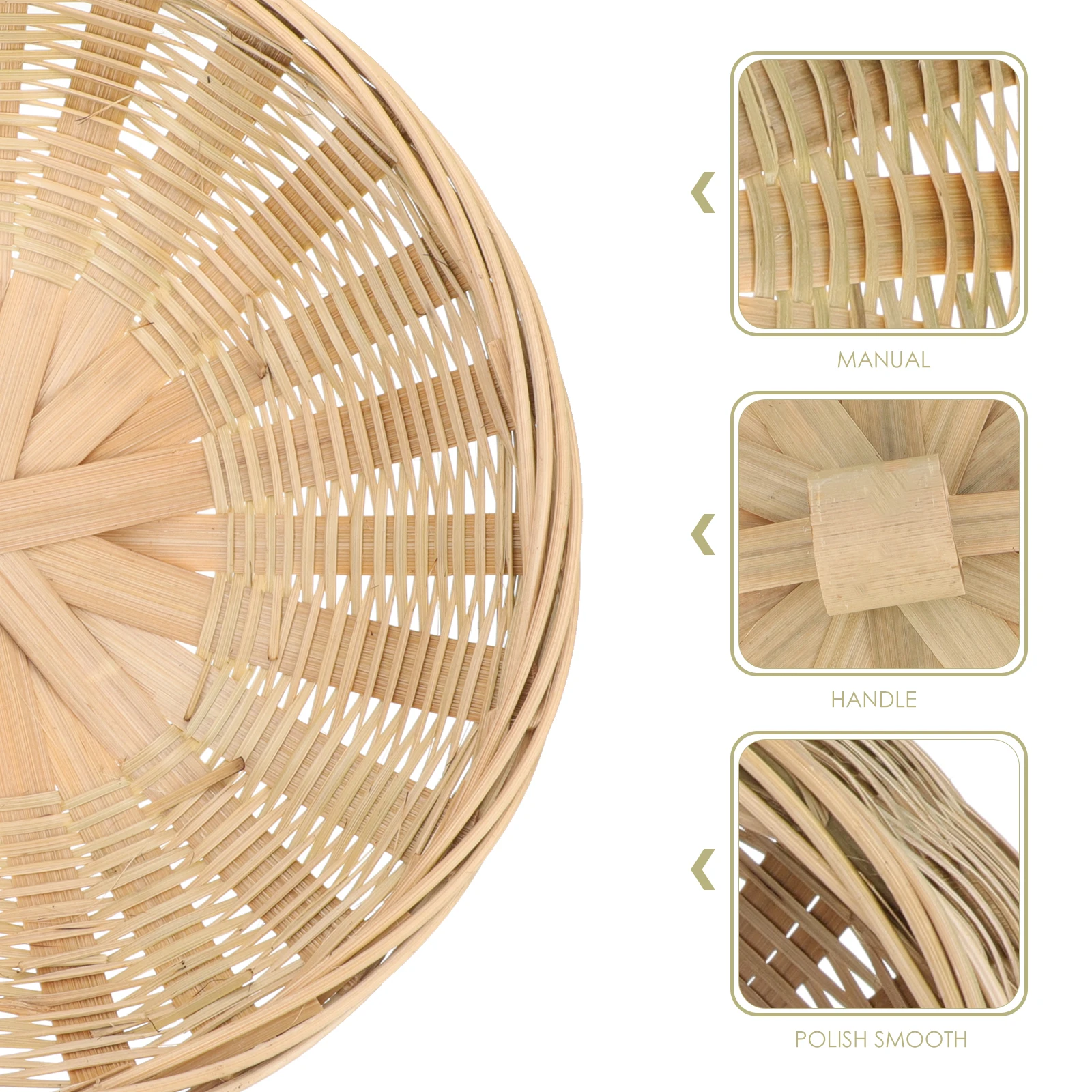 

Bamboo Weaving Basket With Cover Round Smooth Surface Easy Clean Multi-Function Storage Container For Kitchen Home Food