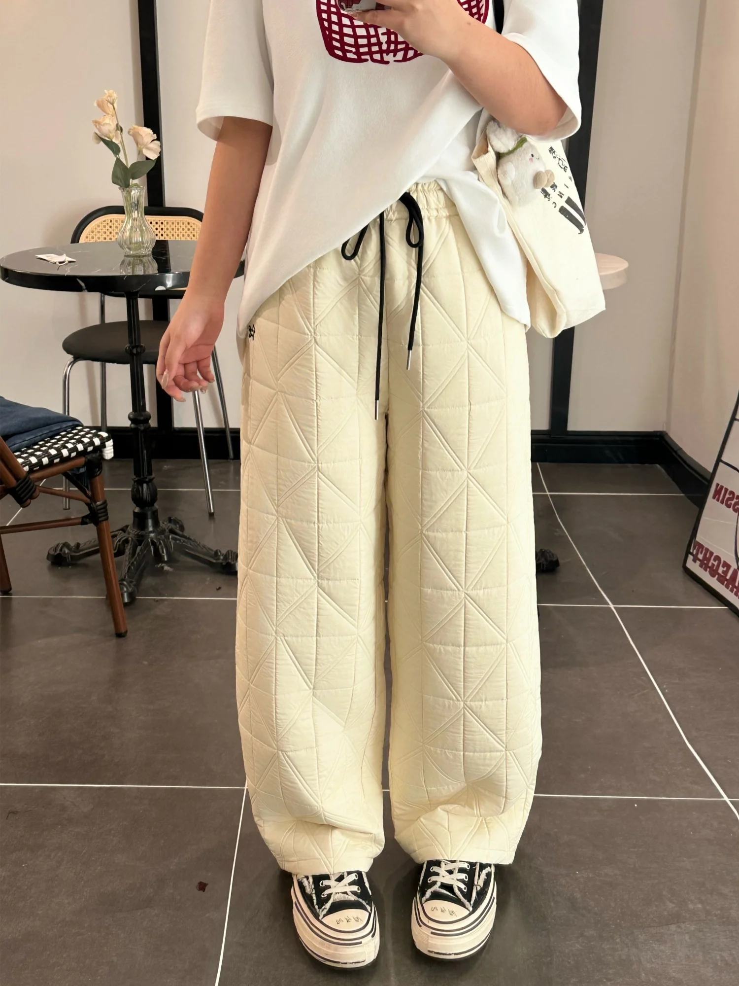 

Женские повседневные свободные теплые зимние брюки в клетку из хлопка с высокой талией и широкими штанинами для повседневной носки, из полиэфирного волокна