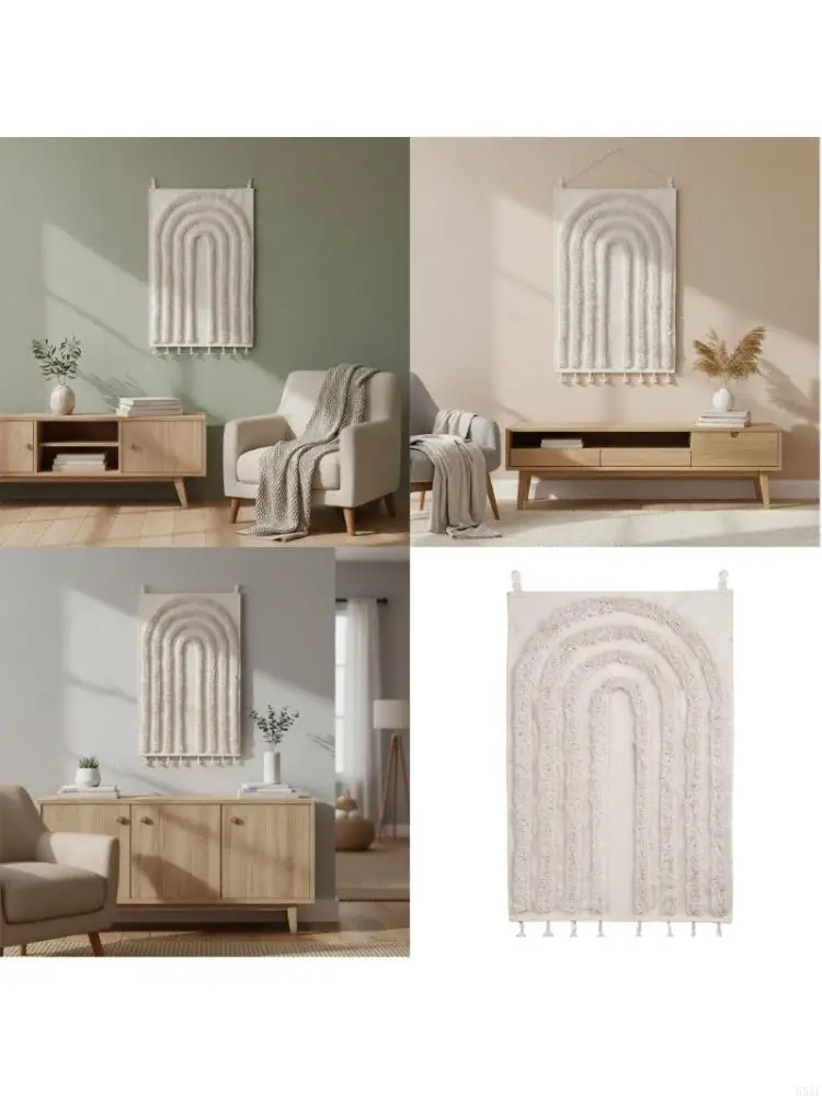Breathable White Cotton Linen Fabric Macrames Tapestry Wall Hanging Background with Fringed Tassels For Home Office Decors 55KF