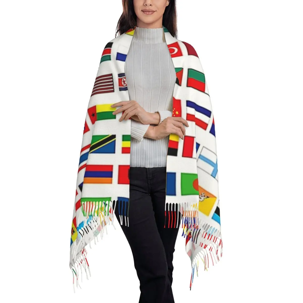 Flags Of The World Scarf Tassel Scarves for Women Soft Warm Shawls and Wraps Large Fall Winter Shawl Wrap