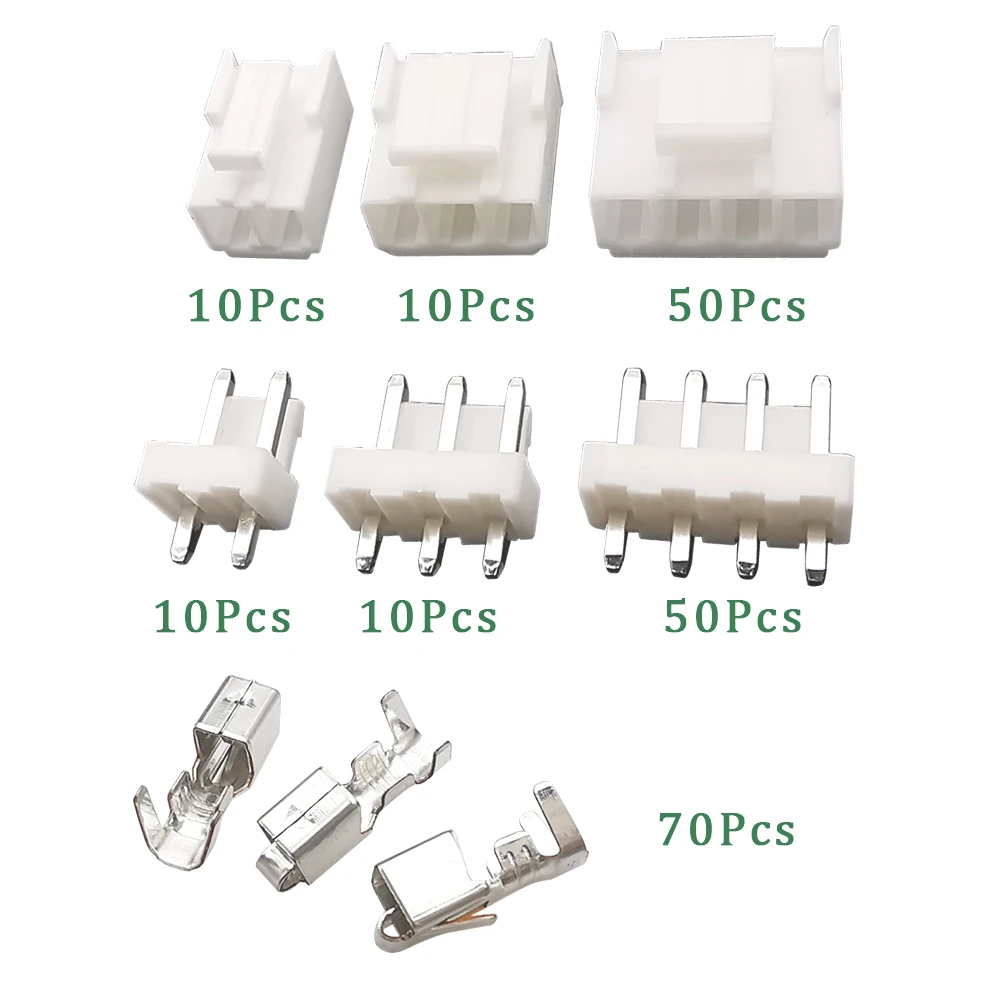 120Pcs/Box VH3.96mm Connector JST 3.96mm Pitch 2P/3P/4Pin Plastic Shell Male Plug + Female Housing + Pin Header Terminal Adapter