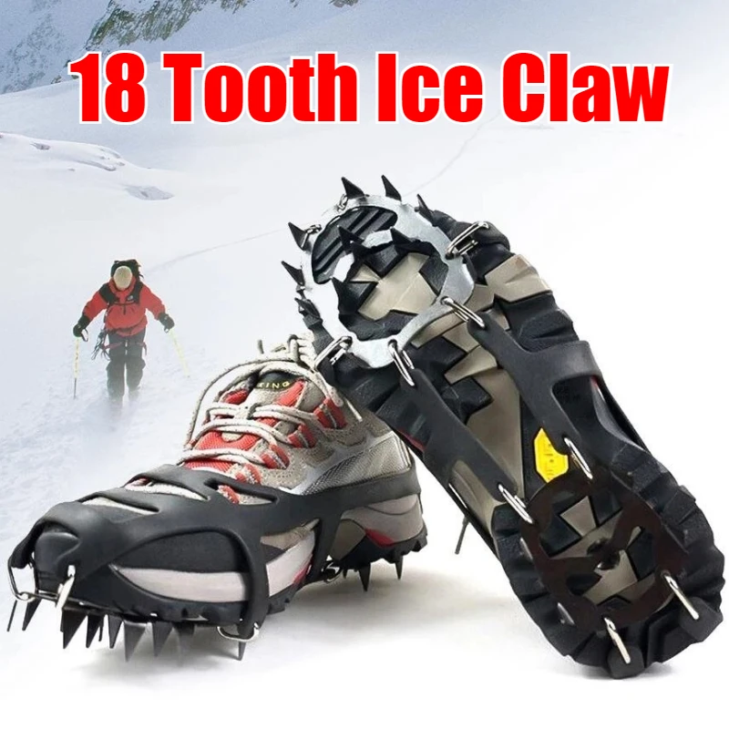 1 par de Crampones de escalada profesionales, 18 tachuelas, antideslizantes, zapatos para caminar en hielo y nieve, agarre con punta, equipo de invierno para exteriores, equipo de Camping