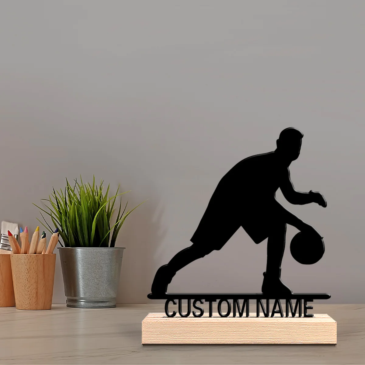 1pc Fashion Personalized Custom basketball player Metal Statues With Wooden Base Tabletop Decoration Basketball Enthusiast Gift