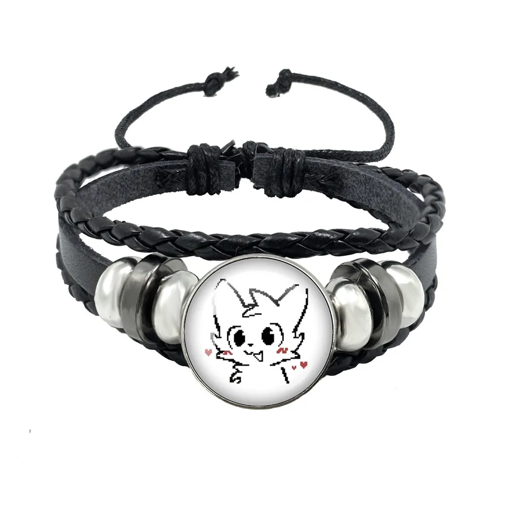 Grappig Patroon Boykisser Kat Meme Zwart Lederen Armbanden Kawaii Fun Roze Silly Cats Glazen Koepel Cabochon Armbanden Sieraden Gift