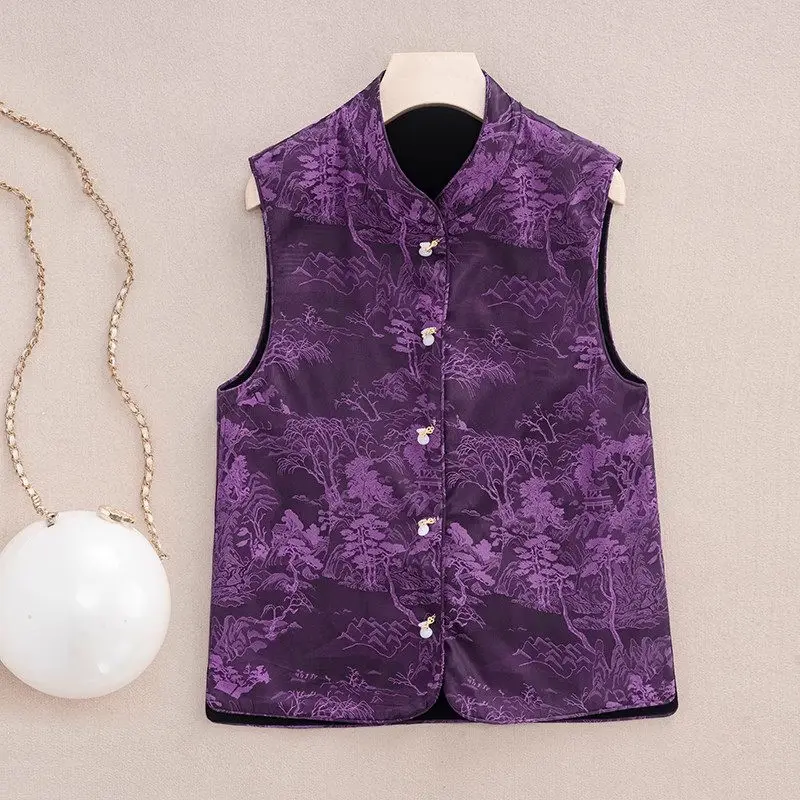 

New Chinese Style Double-Sided Jacquard Vest Retro Camisole Women's Spring And Autumn Top SStanding Collar Jacket g1208
