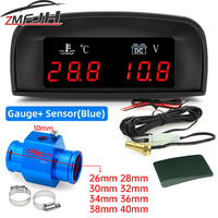 2 In 1 Car Water Temperature + Voltage Gauge LCD Display Digital Water Temp Gauge Voltmeter With 1/8 NPT Sensor Adapter 12V 24V
