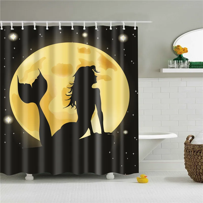 Waterproof Shower Curtain for Bathroom Funny Mermaid Print Bathtub Curtains Opaque Polyester Bathroom Curtain with 10 Pcs Hooks