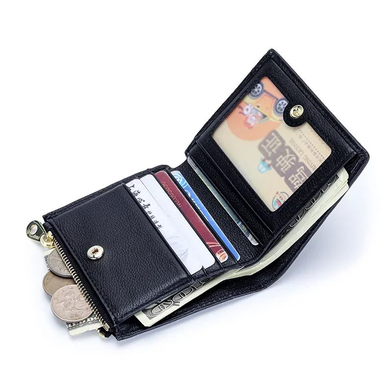 Genuine Leather Women Wallet Short Cow Leather Card Holder Purse Female Bi-Fold Wallets with Coin Pocket