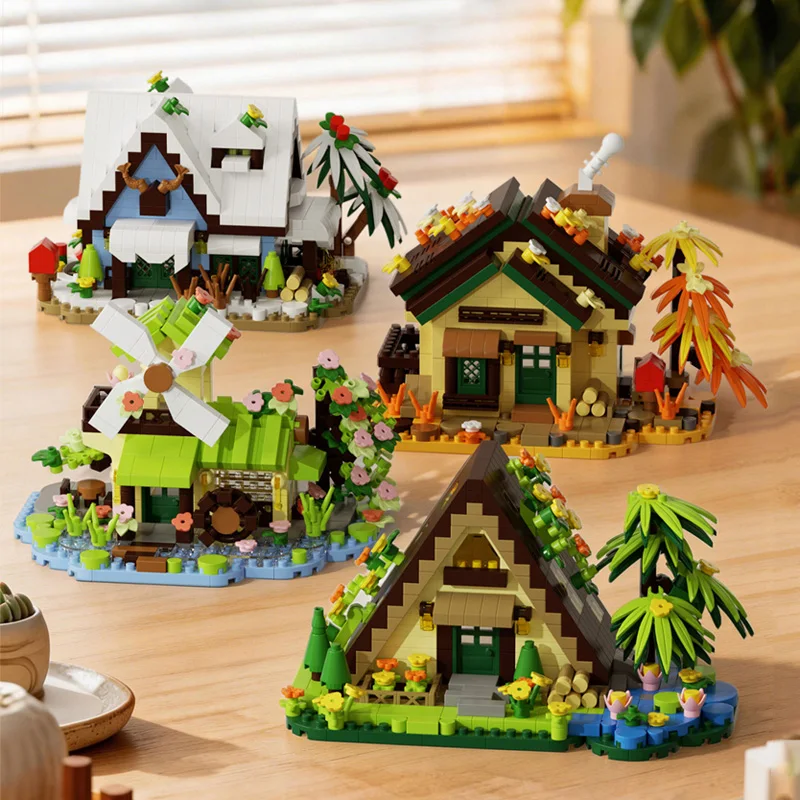 

Forest House Building Blocks 3D DIY Four Seasons Tree House Cottage Architecture Bricks Model Log Cabin Toys For Kids Santa Gift