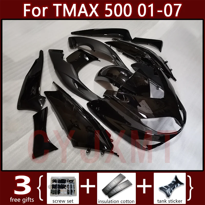 ABS حقن هدية لياماها TMAX 500 2001-2007 هيكل الدراجة النارية Fairings Kit tmax500 01-07 إطار الجسم الأسود القلنسوة الإسكان #1