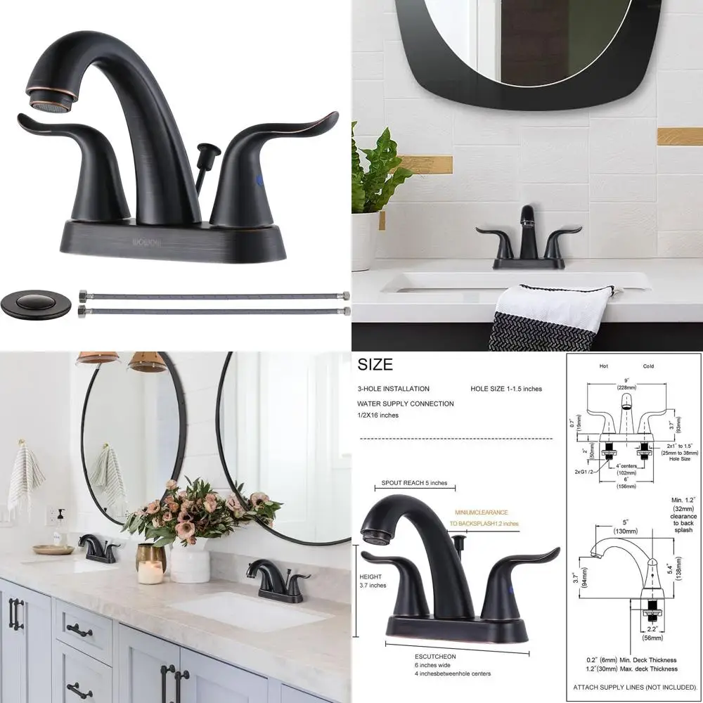 

4 Inch Centerset Oiled Rubbed Bronze Sink Faucet with Lift Rod Drain for Vintage Bathroom Vanity