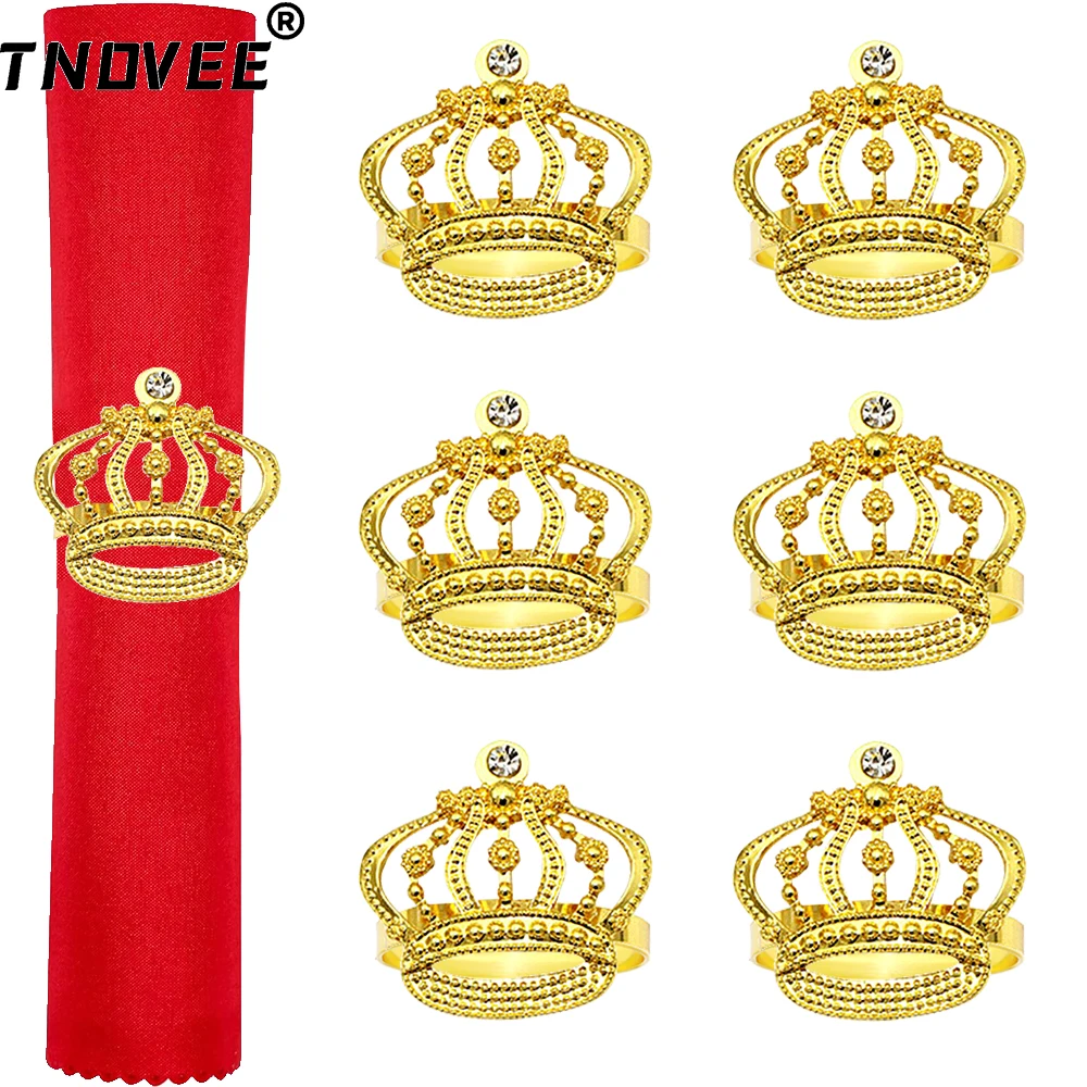 6Pcs Crown Napkin Rings Gold Napkin Holders for Christmas Wedding Valentines Day Thanksgiving Dinner Party Table Decor ERD169