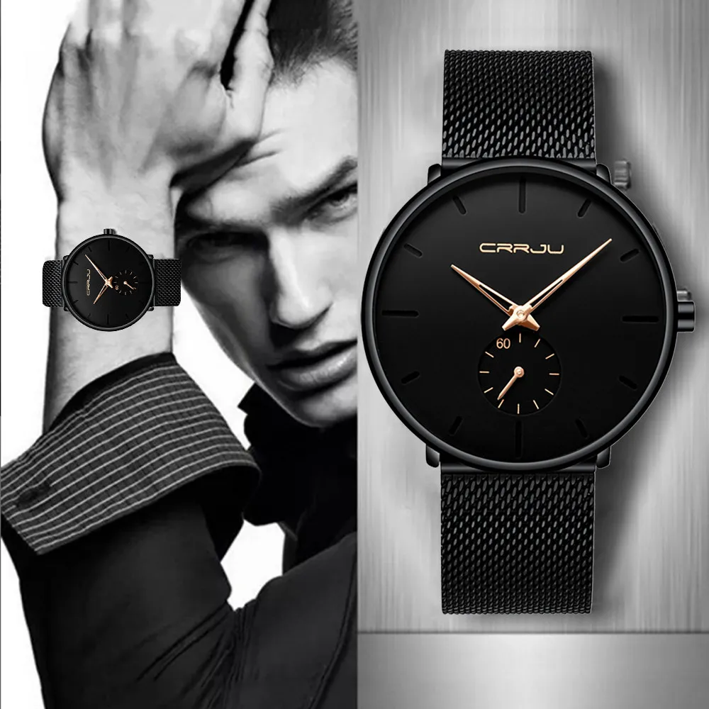 30 Meter Waterproofing Super Thin Men\'s Business Watch Black Leisure Wristwatch Quartz Watch Bracelet Man Watch Men Business