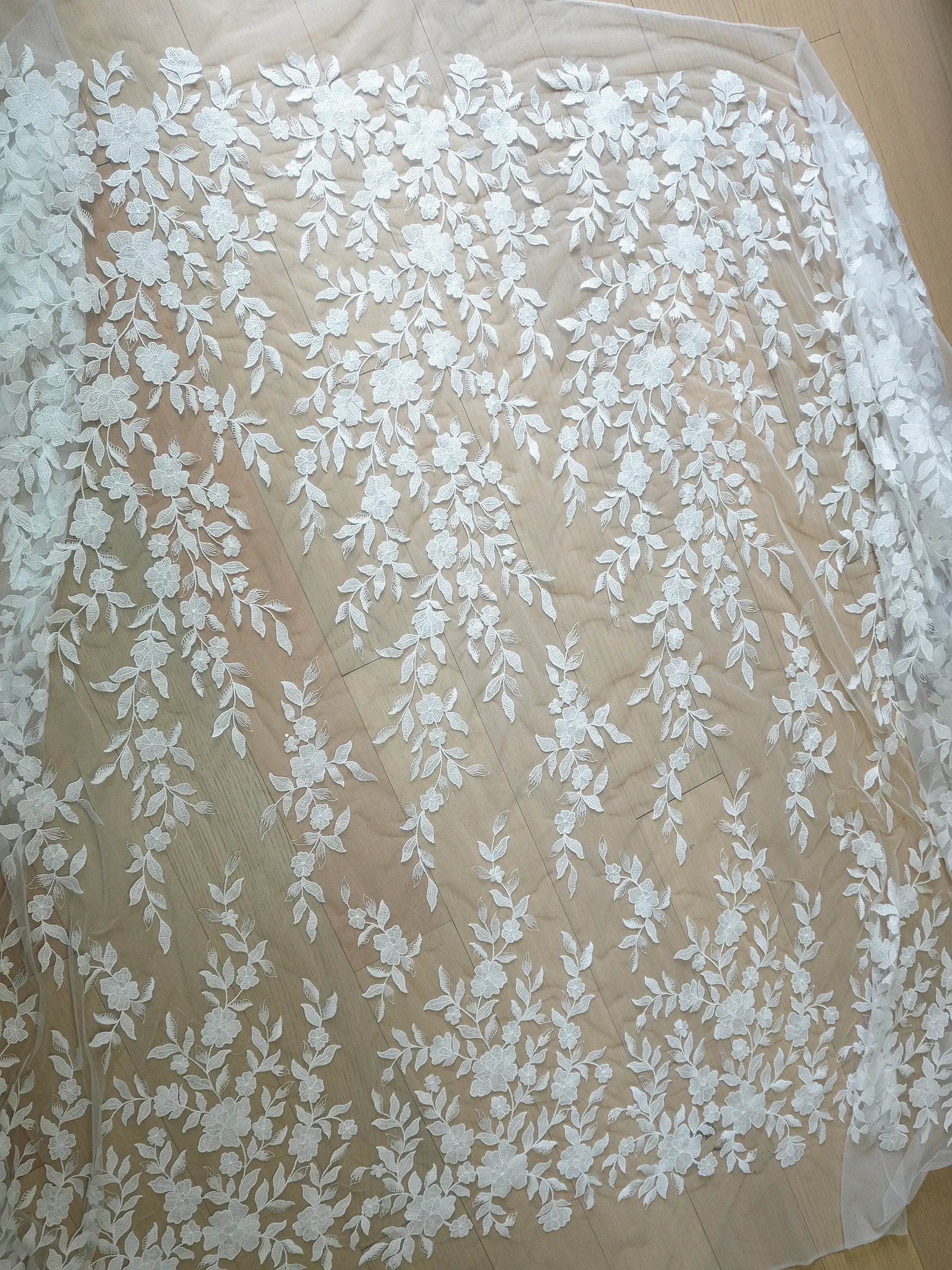 High Quality Flower Leaf Lace Embroidery Fabric, Dress Veil Wedding Dress Decoration DIY Sewing Supplies. Lace Applique New image 3
