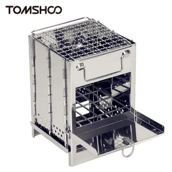 Tomshoo Wood Stove Portable Foldable Stainless Steel Camping Stove With Mini Charcoal Grill Lightweight Barbecue Grill