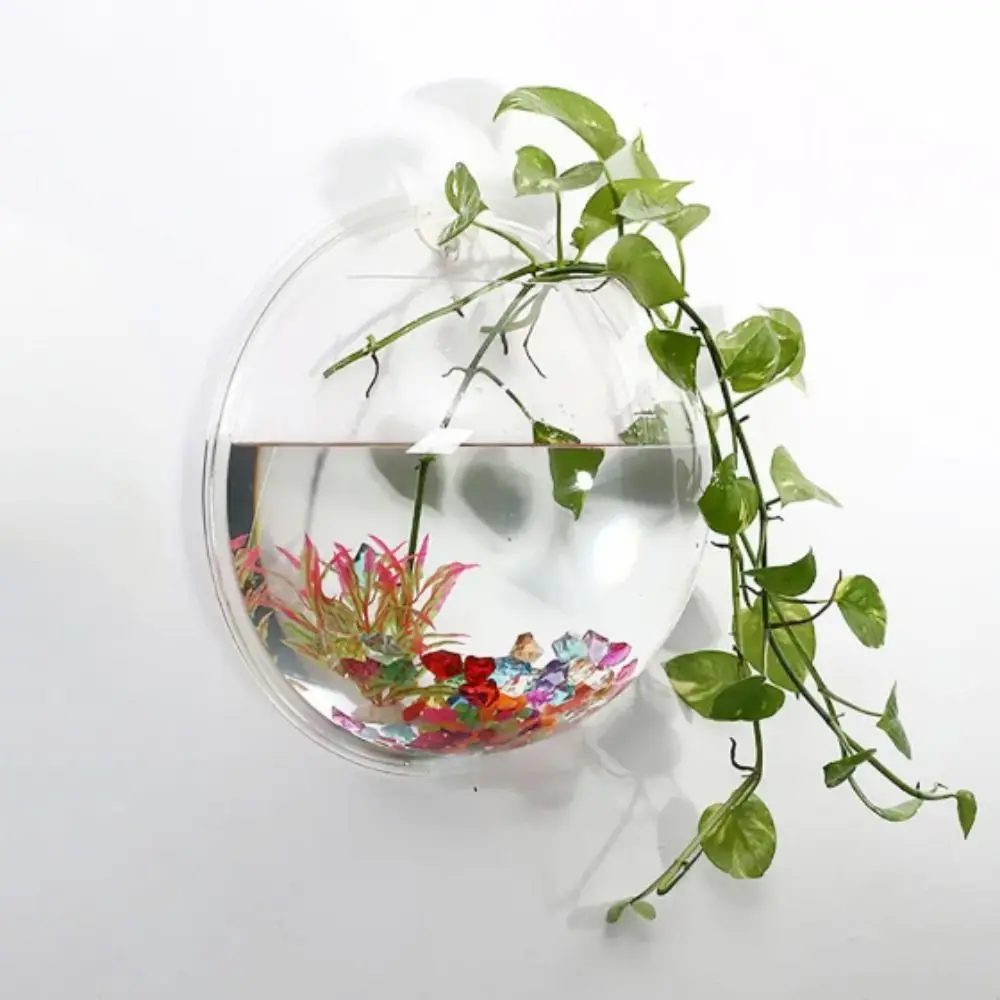 Acrylic Wall Mounted Fish Tank Transparent Hemisphere Shape Wall-Hanging Fish Bowl 3D Hanging Betta Tank Office Decoration