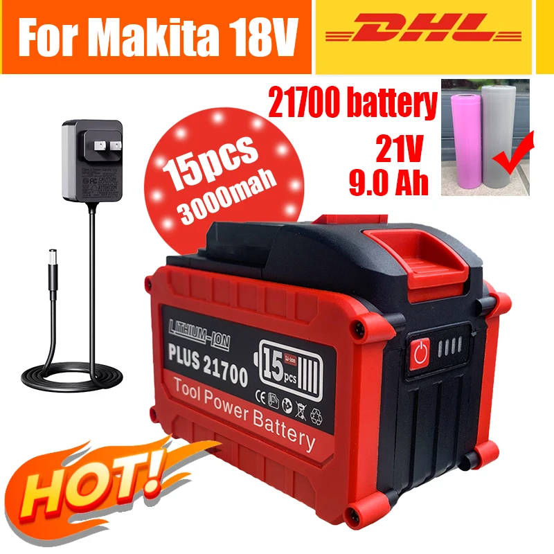 

18V 21V Lithium Battery 9.0AH Rechargeable for Makita 18V 21700 Battery with Capacity Indicator for Electric Wrench Power Tool
