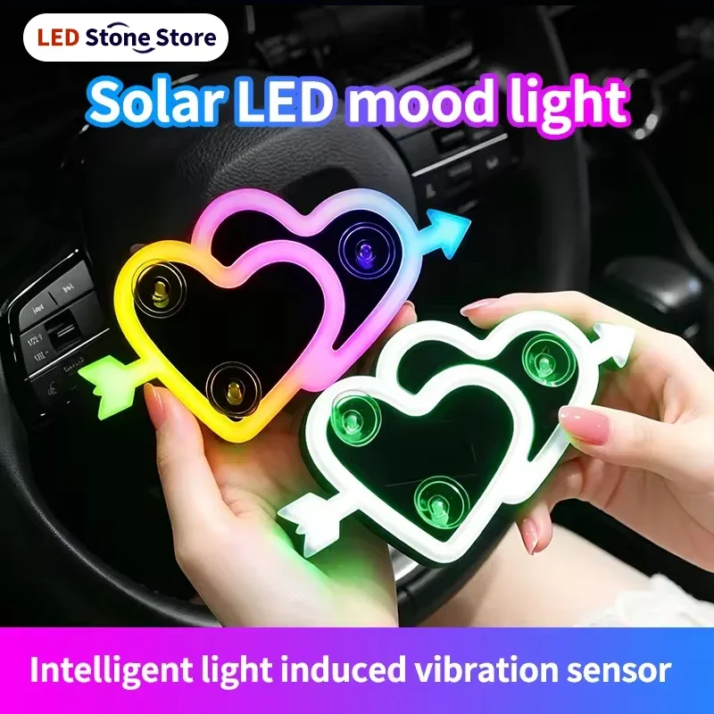 Car neon lights ambient lighting interior decoration lights wiring free solar heart lights triangular window lights modification