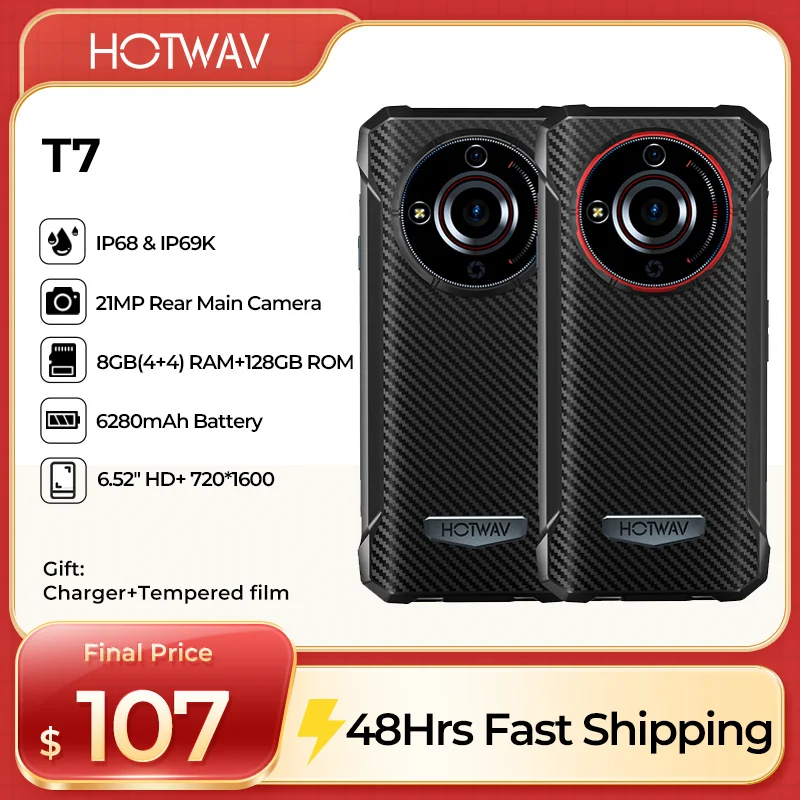 HOTWAV T7 Rugged Smartphone Android 13 8GB(4+4)+128GB ROM celulares 6280mAh Large Battery 21MP+8MP Camera 6.52'' HD Rugged Phone