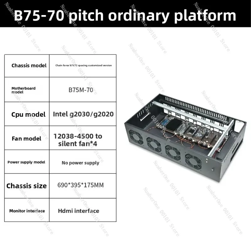 8 GPU Silent Server Chassis, 70mm Pitch Adjustable Speed Fan Barebone Platform for Multi-GPU Computing Workstation Build