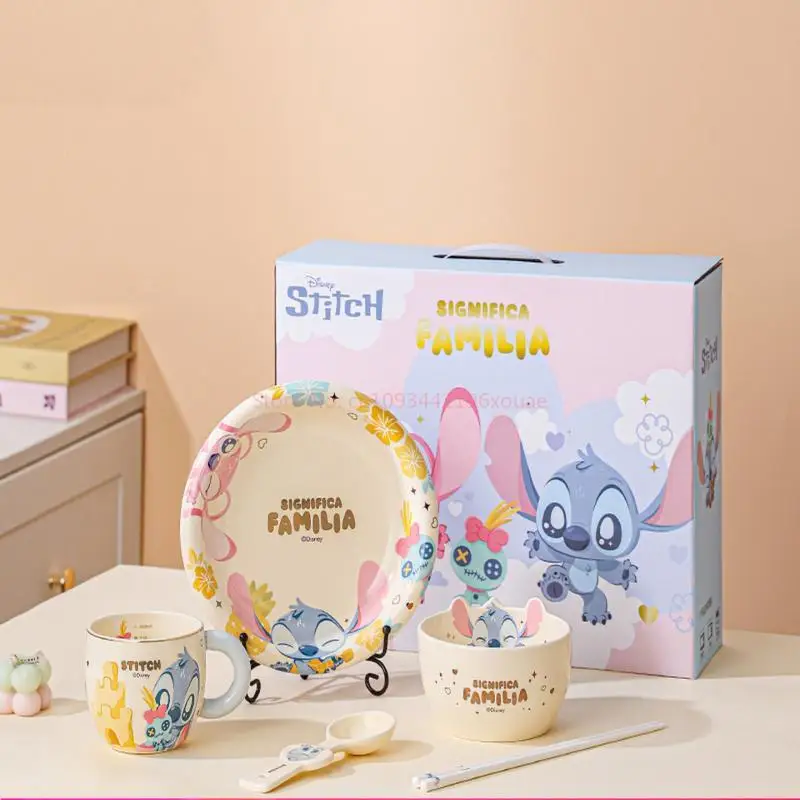 

Disney Stitch Winnie the Pooh Ceramic Dinnerware Set - Bowl Plate Cup Spoon Chopsticks for 1 Person Home Kitchen Birthday Gift