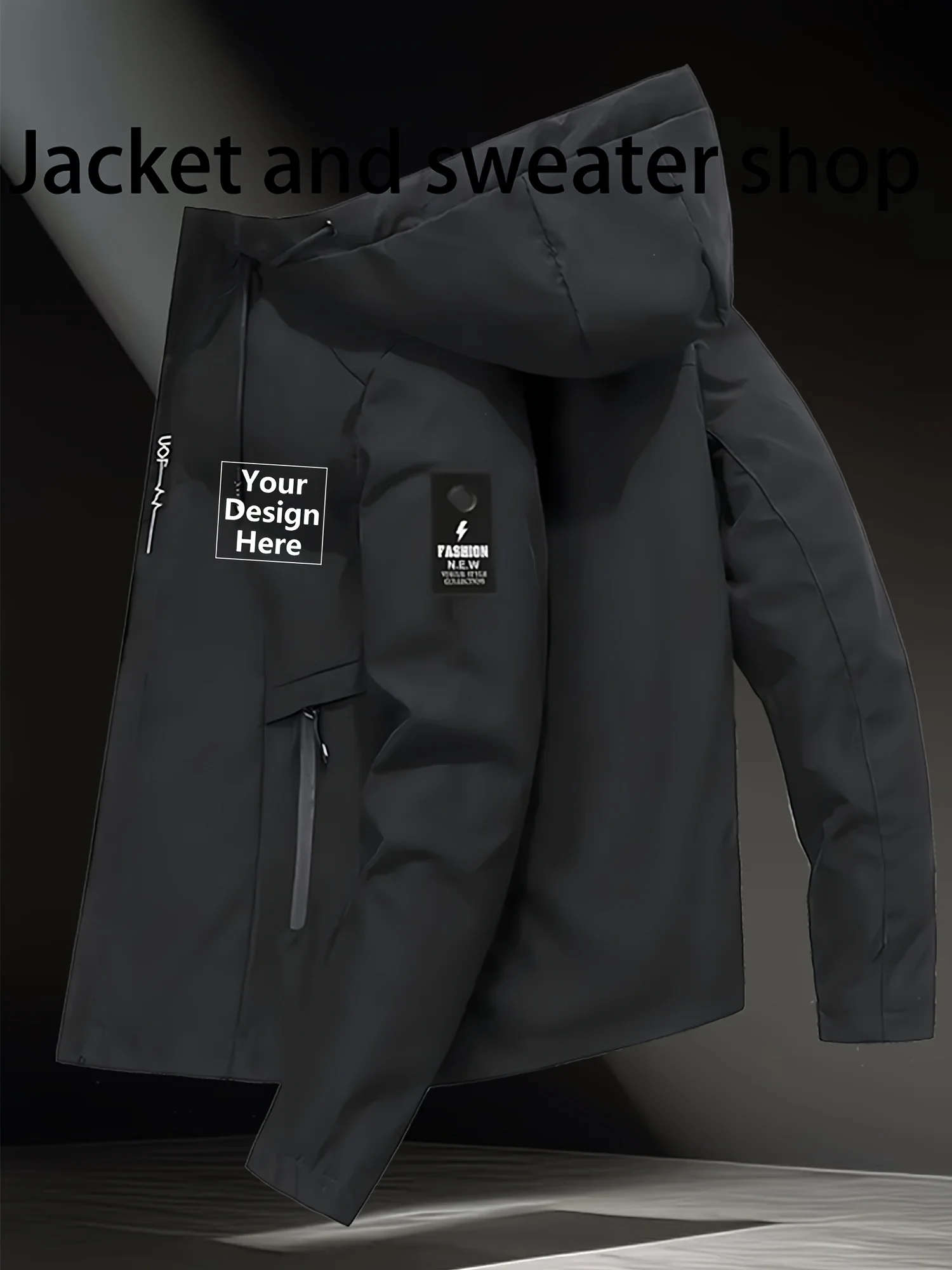 Chaqueta de piloto de poliéster de alta calidad para hombre 2026 – Chaqueta de motociclista casual con capucha y bolsillos, estampada a medida, de tela no elástica