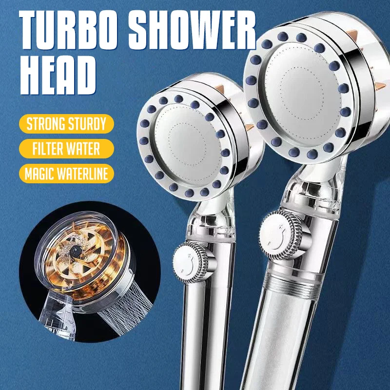 Hot Shower Head Water Saving Flow 360 Degrees Rotating With Small Fan ABS Rain High Pressure spray Nozzle Bathroom Accessories